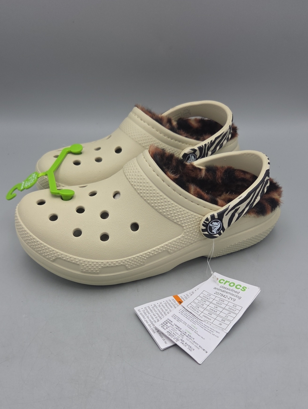 Crocs Classic Lined Animal Remix Clogs bone zebra print strap New 7